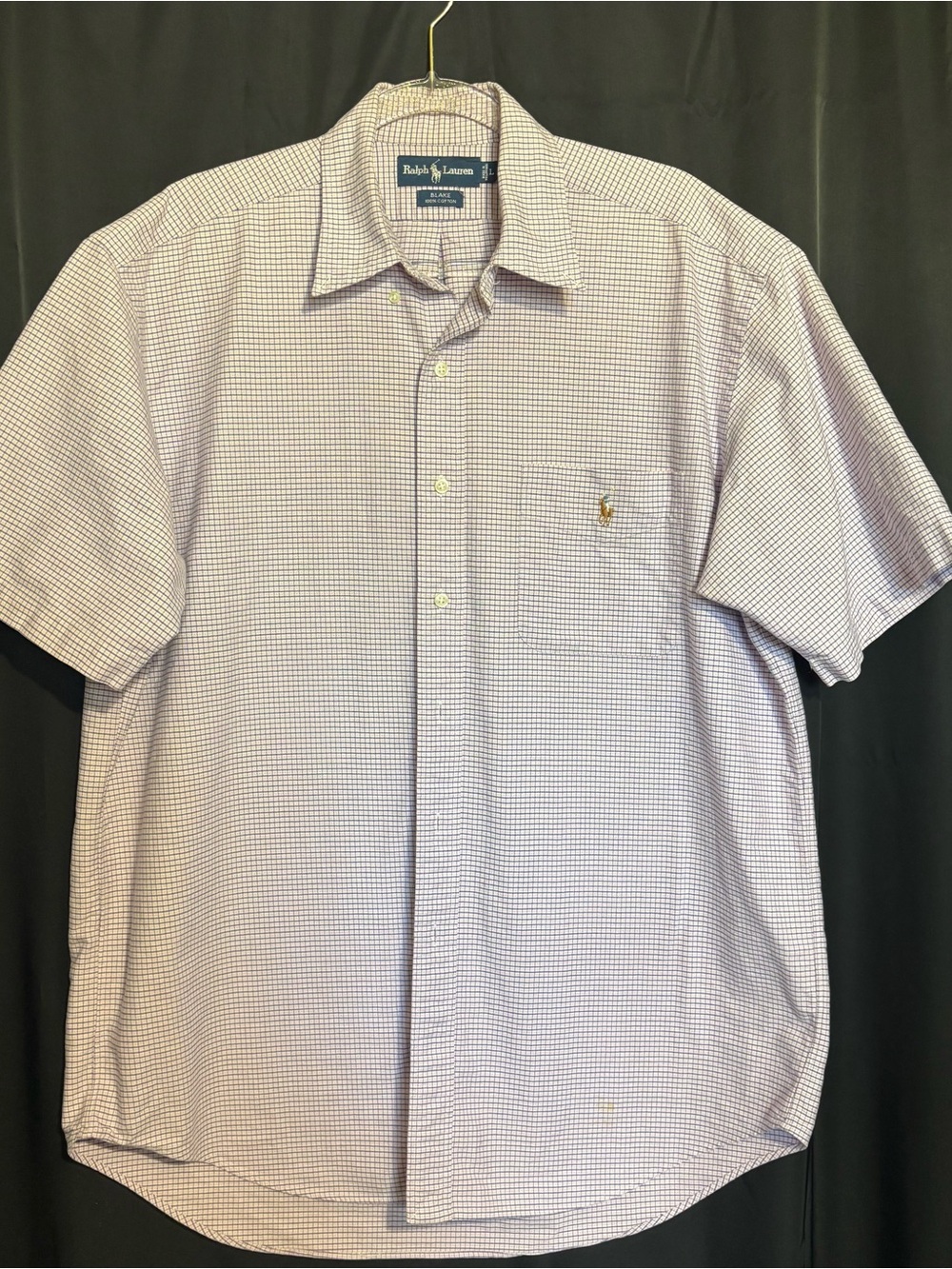 Ralph Lauren size L Blake 100% Cotton Plaid Short-Sleeve Dress Shirt RL Logo